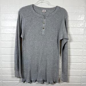 J.E Morgan Long Johns Top Men XL 46-48 Gray Waffle-Knit Thermal Henley Neck Cozy